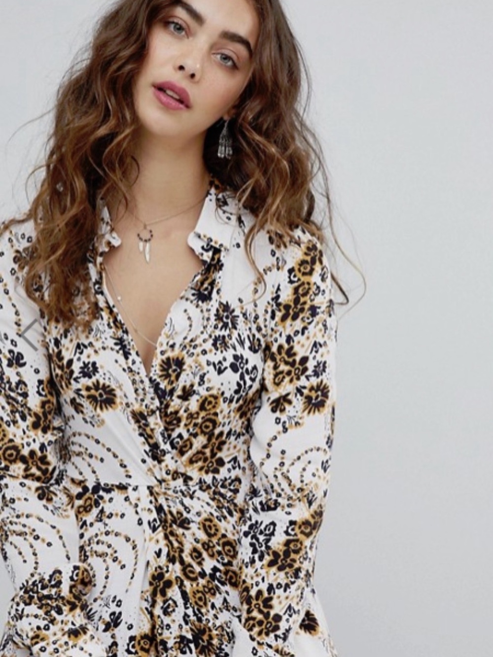 Free People White Floral & Brown Long Sleeve Maxi Dress - Picture 3 of 7
